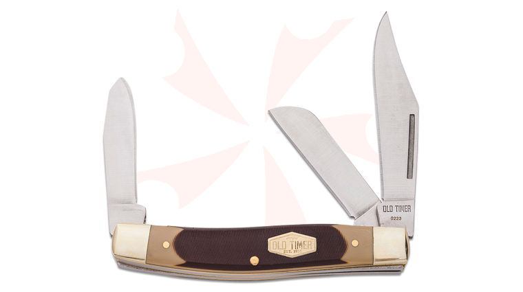Schrade Old Timer 8OT Senior Slipjoint, 3.875 inch Closed, Brown Sawcut Delrin Handles with Nickel Silver Bolsters