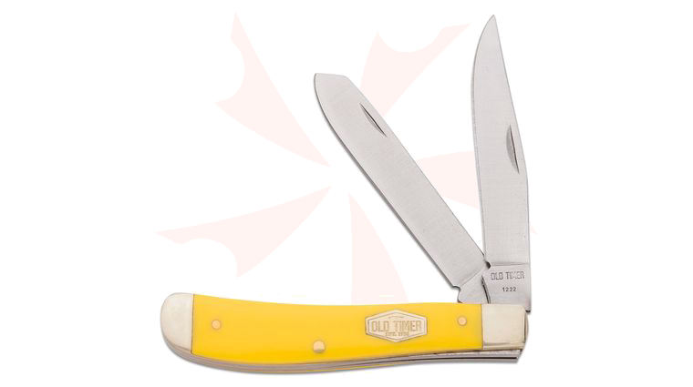 Schrade 94OTY Old Timer Gunstock Two Blade Trapper 3.9 inch Closed, Yellow Delrin Handles with Nickel Silver Bolsters