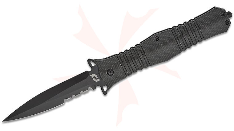 Schrade Beta Class Infiltrate Flipper Knife 3.75 inch D2 Single Edge Black Dagger Blade, Black Micarta Handles