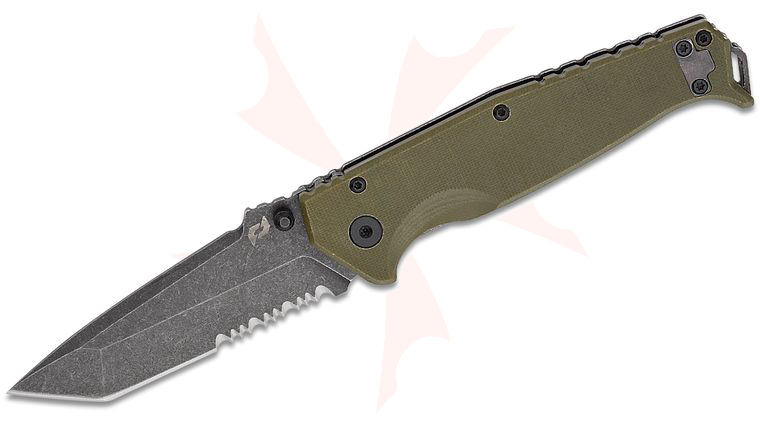 Schrade Beta Class Melee Assisted Folding Knife 3.5 inch D2 Dark Stonewash Tanto Blade, OD Green G10 and Stainless Steel Handles