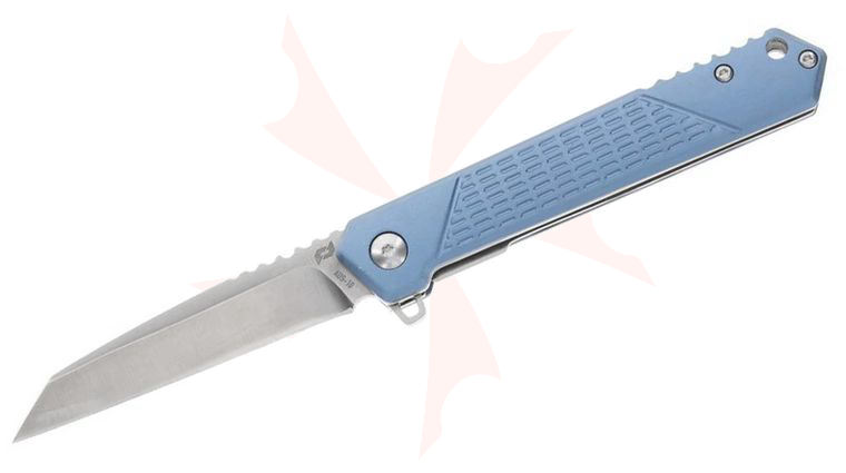 Schrade Delta Class Inert Flipper Knife 3.25 inch AUS-10 Satin Wharncliffe Blade, Blue Aluminum Handles