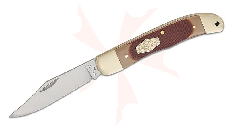 Schrade Old Timer 123OT Pioneer Slipjoint Folding Knife, 3.1 inch Satin Clip Point Blade, Brown Sawcut Delrin Handles with Nickel Silver Bolsters