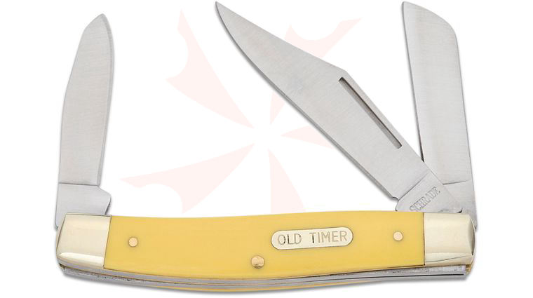 Schrade Old Timer 8OTY Senior Slipjoint Folding Knife, 3.875 inch Closed, Yellow Delrin Handles with Nickel Silver Bolsters