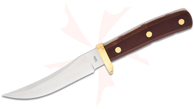 Schrade 160OT Old Timer Mountain Lion Fixed 5 inch Satin Clip Point Blade, Sawcut Delrin Handles with Nickel Silver Guard, Brown Leather Sheath