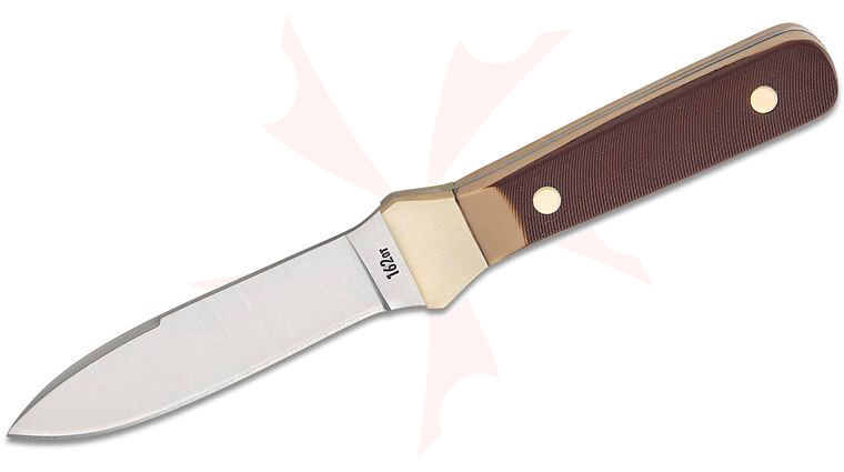 Schrade 162OT Old Timer Boot Knife Fixed Blade 3.8 inch Satin Spear Point Blade, Brown Sawcut Delrin Handles with Nickel Silver Bolsters, Leather Sheath