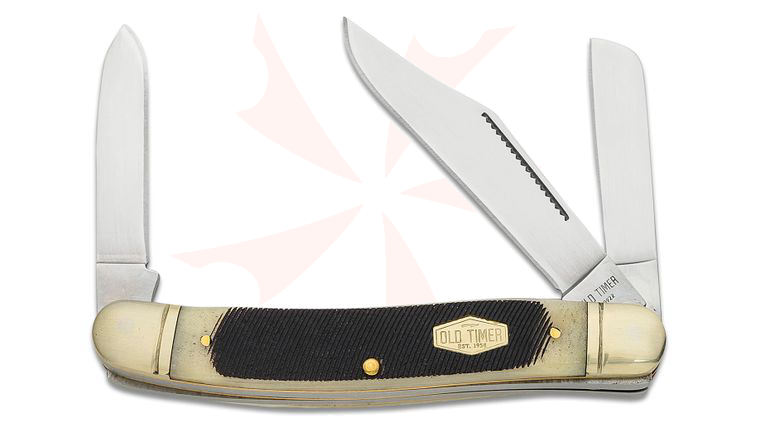 Schrade 858OTB Old Timer Lumberjack Slipjoint 4.58 inch Closed, Sawcut Bone Handles