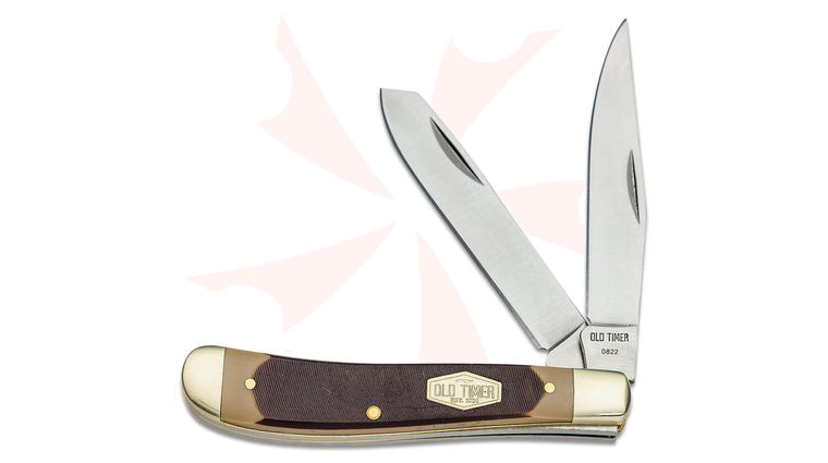 Schrade 94OT Old Timer Gunstock Two Blade Trapper 3.9 inch Closed, Sawcut Delrin Handles with Nickel Silver Bolsters
