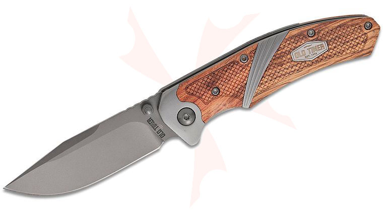 Schrade Old Timer Assisted Liner Lock Folding Knife 3 inch Ti-Ni Gray Drop Point Blade, Wooden Handles with Steel Bolsters and Inlay