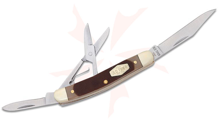 Schrade 106OT Old Timer Granddad's Slipjoint Folding Knife 2.8 inch Closed, Brown Sawcut Delrin Handles with Nickel Silver Bolsters