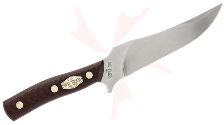 Schrade 15OT Old Timer Deerslayer Fixed Blade 5.75 inch Satin Clip Point Blade, Brown Sawcut Delrin Handles, Leather Sheath