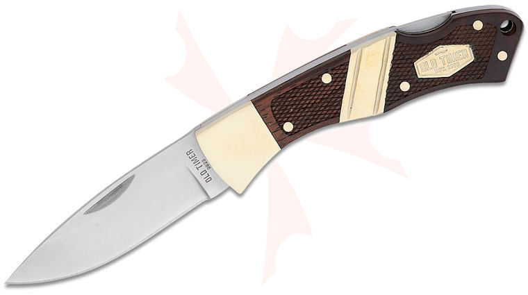Schrade Old Timer 28OT Mountain Beaver Jr. Lock Back Folding Knife, 2.5 inch Satin Drop Point Blade, Checkered Rosewood Handle with Nickel Silver Bolsters, Leather Sheath
