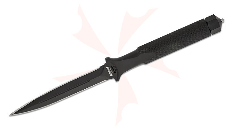 Schrade Delta Class Extreme Survival Slim Fixed Blade Knife 4 inch 4116 Black Dagger Blade, Black Textured Steel Handles, Injection Molded Sheath