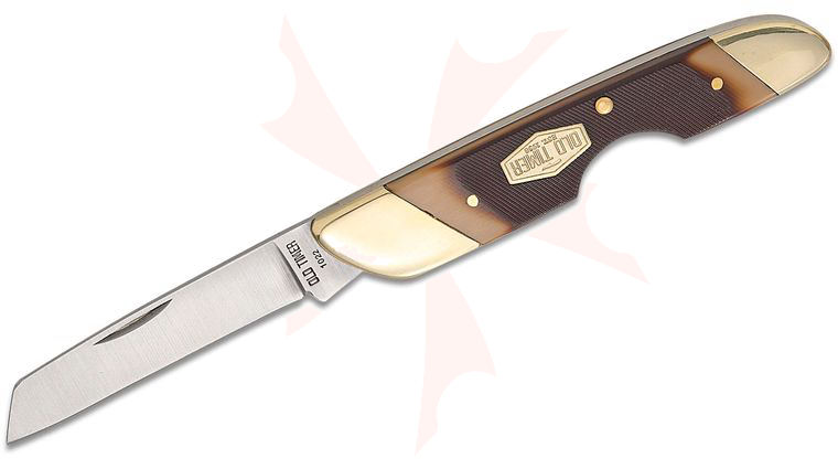 Schrade Old Timer 19OT Land Shark Slipjoint Folding Knife 2.6 inch Satin Sheepsfoot Blade, Brown Sawcut Delrin Handles with Nickel Silver Bolsters