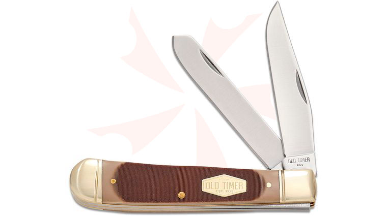 Schrade 296OT Old Timer Two-Blade Trapper Slipjoint Knife 4.1 inch Closed, Sawcut Delrin Handles with Nickel Silver Bolsters