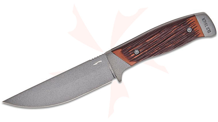 Schrade 131OTF Old Timer Frontier Series Fixed Blade Knife 5 inch 7Cr17 Drop Point, Luxewood Compostie Handles with Steel Bolsters, Leather/Molded Sheath