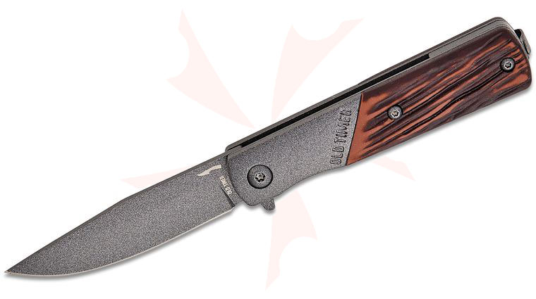 Schrade 133OTF Old Timer Frontier Series Assisted Barlow Flipper Knife 2.7 inch 7Cr Clip Point Blade, Luxewood Compostie Handles with Steel Bolster