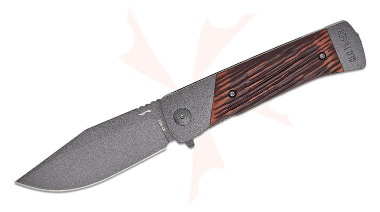 Schrade 134OTF Old Timer Frontier Series Liner Lock Flipper Knife 3.75 inch 7Cr Clip Point Blade, Luxewood Compostie Handles with Steel Bolster, Leather Pouch