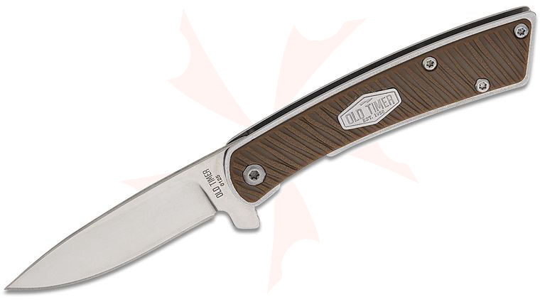 Schrade Old Timer Slim Liner Lock Flipper Knife 2.55 inch Polished Drop Point Blade, Brown Sawcut Thermoplastic Handles