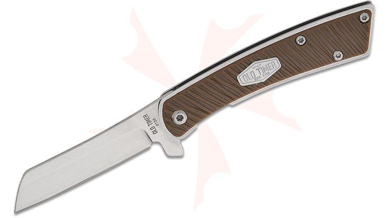 Schrade Old Timer Slim Liner Lock Flipper Knife 2.55 inch Polished Cleaver Blade, Brown Sawcut Thermoplastic Handles