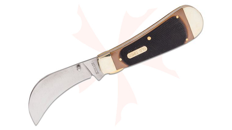 Schrade 216OT Old Timer Pruner 3 inch Satin Hawkbill Blade, Sawcut Delrin Handles with Nickel Bolsters