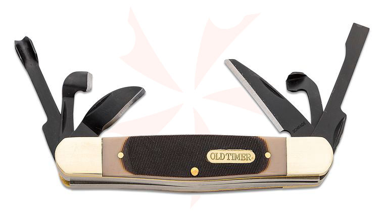 Schrade Old Timer Splinter Carvin’ Knife Traditional Pocket Knife, 6.01 inch Closed, Brown Sawcut Delrin Handles with Nickel Silver Bolsters