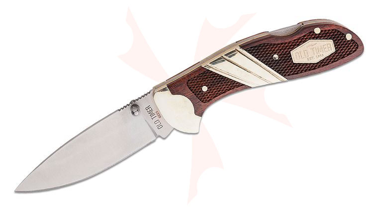 Schrade 31OT Old Timer Medium Lockback Folding Knife, 2.89 inch Satin Drop Point Blade, Textured Wood Handles with Nickel Silver Bolsters
