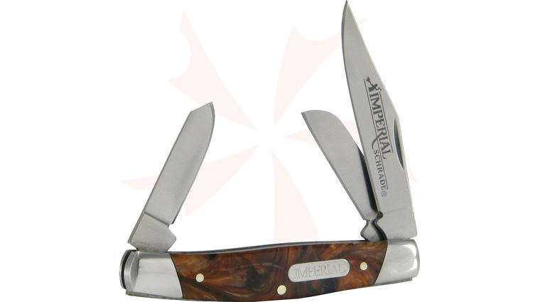 Schrade Imperial Medium Stockman Pocket Knife, 3.4 inch Red Swirl Zytel Handles