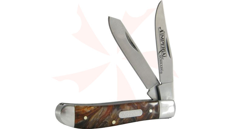 Schrade Imperial Medium Trapper Pocket Knife, 3.5 inch Red Swirl Zytel Handles
