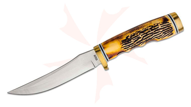 Schrade 153UH Uncle Henry Golden Spike Fixed 5 inch Blade, Delrin Stag Handle, Brown Leather Sheath