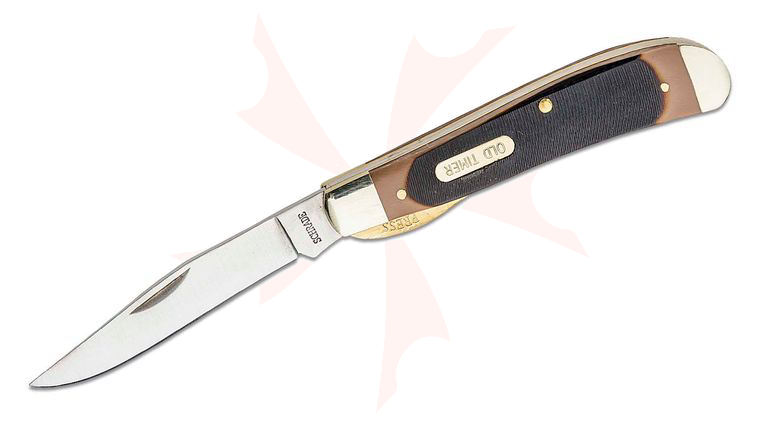 Schrade 194OT Old Timer Gunstock Trapper Lockblade 3.875 inch Closed, Brown Sawcut Delrin Handles with Nickel Silver Bolsters