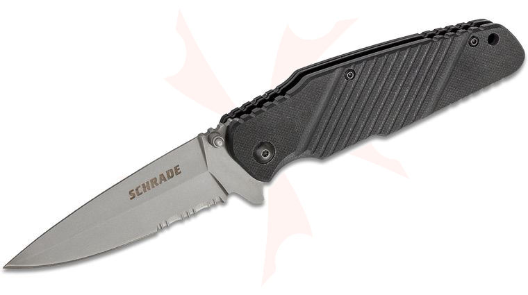 Schrade SCH108S Tactical Utility Folding Knife 3.5 inch Bead Blast Combo Blade, Black G10 Handles