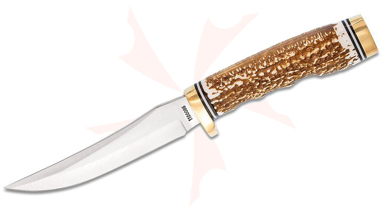 Schrade Uncle Henry Fixed Blade Knife 4.92 inch Satin Blade, Staglon Handles, Brown Leather Sheath