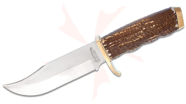Schrade Uncle Henry 171UH Bowie Fixed Blade Knife 5.39 inch 7Cr17MoV Blade, Staglon Handles, Brown Leather Sheath