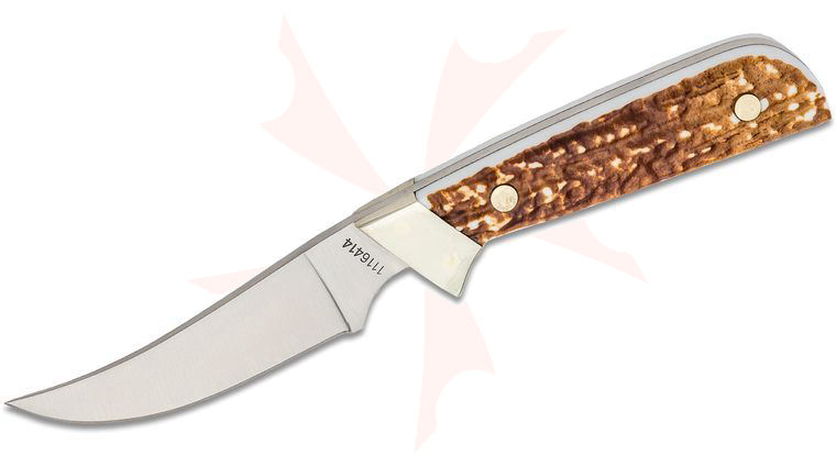 Schrade Next Gen 162UH Uncle Henry Fixed Blade Knife 3.4 inch Trailing Point, Stagalon Handles, Leather Sheath