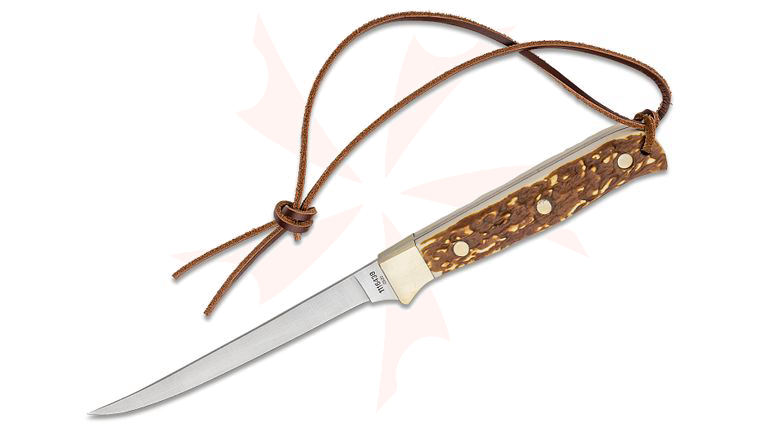 Schrade Next Gen 168UH Uncle Henry Fillet Knife 5.3 inch Blade, Stagalon Handles, Leather Sheath