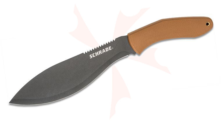 Schrade Kukri Machete 10.75 inch Black Blade, Tan GFN Handles, Nylon Sheath
