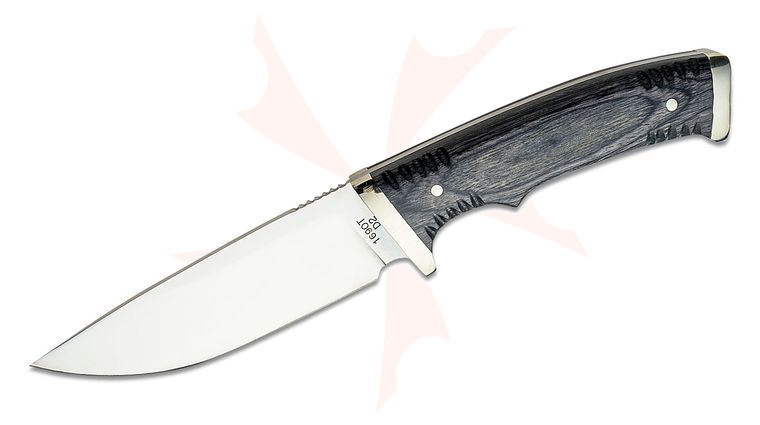 Schrade 169OTH Old Timer Heritage Series Fixed Blade 5 inch D2 Satin Drop Point Blade, Gray Laminate Wood Handles, Brown Leather Sheath