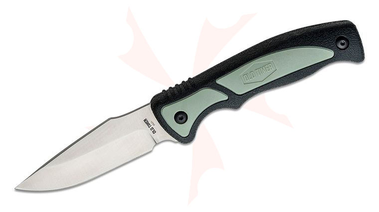 Schrade Old Timer Trail Boss Caping Knife 3.7 inch 8Cr Satin Caping Blade, Black and Gray TPE Handles, Black Fitted Sheath