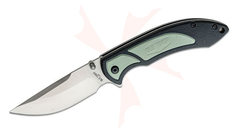 Schrade Old Timer Trail Boss Folding Knife 3.5 inch 8Cr Satin Drop Point Blade, Black and Gray TPE Handles