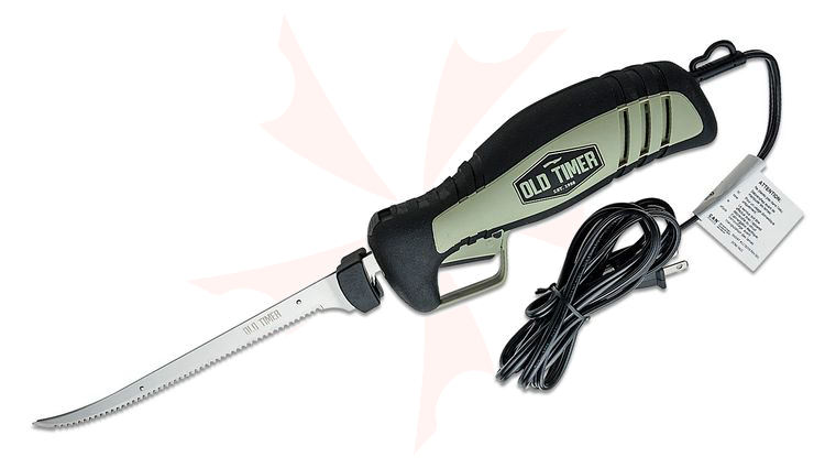Schrade Old Timer 110V Electric Fillet Knife 8 inch Replaceable Blade, Black and Gray TPE Handles, Carry Case Included
