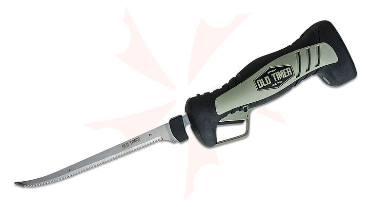 Schrade Old Timer Lithium-Ion Electric Fillet Knife 8 inch Replaceable Blade, Black and Gray TPE Handles, Carry Case Included