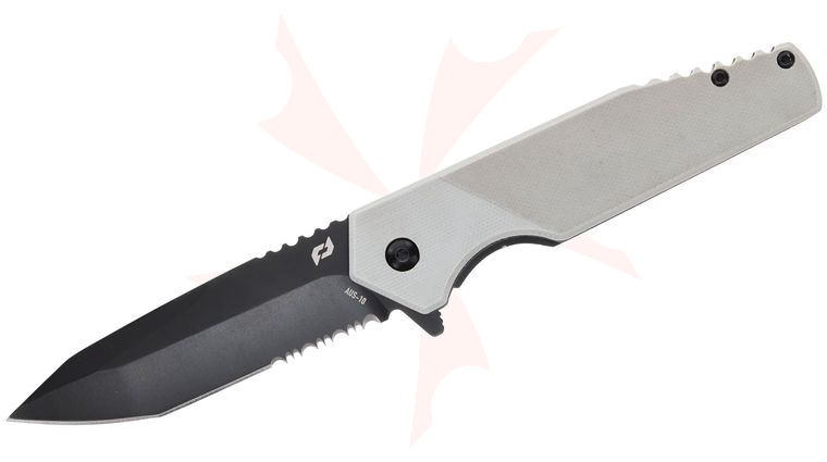 Schrade Delta Class Shudder Assisted Flipper Knife 3.5 inch AUS-10 Black Tanto Combo Blade, Gray G10 Handles