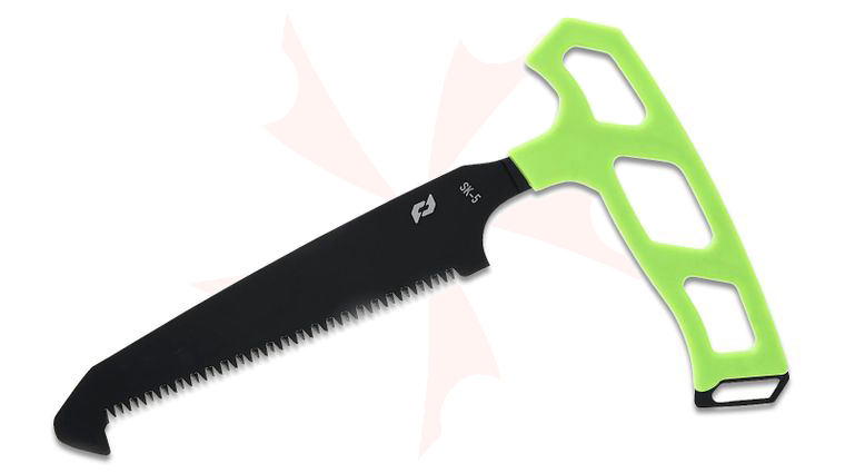 Schrade Delta Class Isolate Large Bone Saw 5 inch SK5 Black Blade, Bright Green Rubber Overmold TPR Handles, Injection Molded Sheath