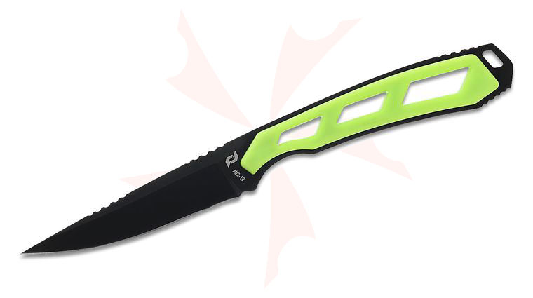Schrade Delta Class Isolate Caper Fixed Blade Knife 3 inch AUS-10 Black Caper Blade, Green Overmold TPR Handles, Injection Molded Sheath