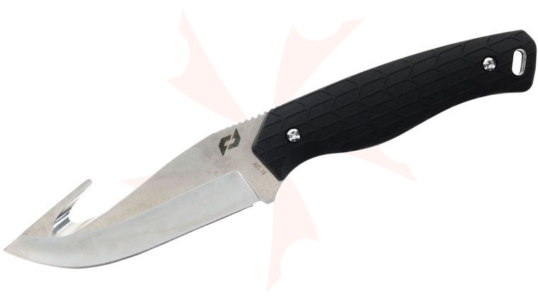 Schrade Delta Class Exertion GH Fixed Blade Knife 4 inch AUS-10 Satin Gut Hook Blade, Black Kraton Handles, Injection Molded Sheath