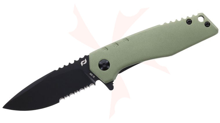 Schrade Delta Class Outback Assisted Flipper Knife 2.75 inch AUS-10 Black Drop Point Combo Blade, OD Green Aluminum Handles