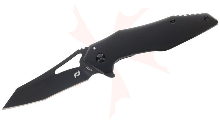 Schrade Delta Class Killer Whale Flipper Knife 3.5 inch AUS-10 Black Reverse Tanto Blade, Black Aluminum Handles