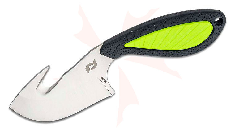 Schrade Delta Class Isolate Ultimate Fixed Blade Knife 3 inch AUS-10 Satin Gut Hook Drop Point Blade, Black/Green Overmold TPR Handles, Injection Molded Sheath