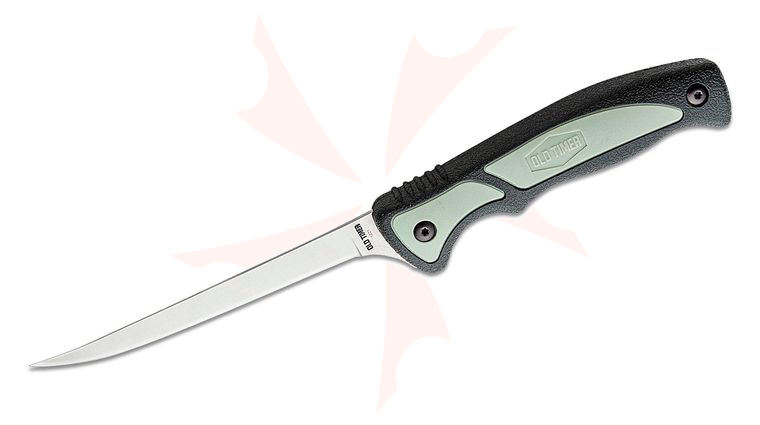 Schrade Old Timer Trail Boss Fillet Knife 5.2 inch Stainless Fillet Blade, Black and Gray TPE Handles, Black Molded Sheath