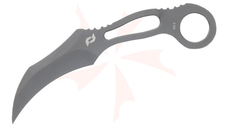 Schrade Delta Class Boneyard CLR Fixed Karambit 2.8 inch AUS-8 Gray Hawkbill Blade, One-Piece Construction, Injection Molded Sheath